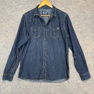 Diesel Western Denim Pearl Snap Shirt Mens 2XL (fits like Large) Blue Jean